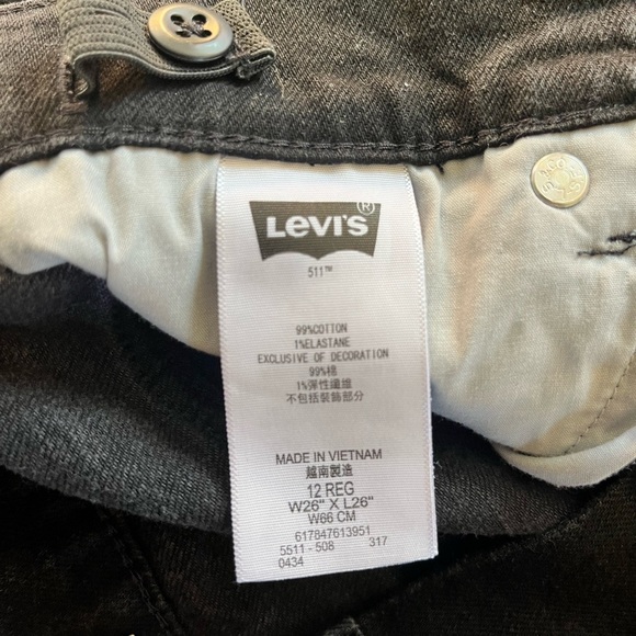 Levis 511 Black Jeans Boys Regular Size 12 Adjustable Waist 26” X 26” - Picture 4 of 5